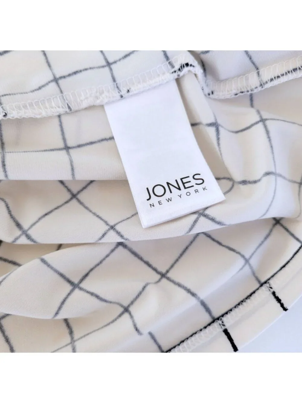 Jones New York Windowpane Pattern Long Sleeve Blouse Roll-Tab Sleeves Chest Pock - Picture 4 of 5